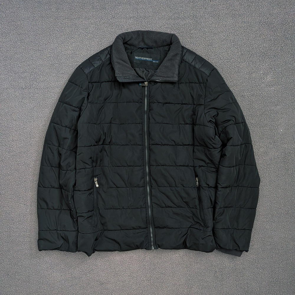 Weatherproof Mens XXL Black Quilted Puffer Jacket Fleece Lined Collar Full Zip